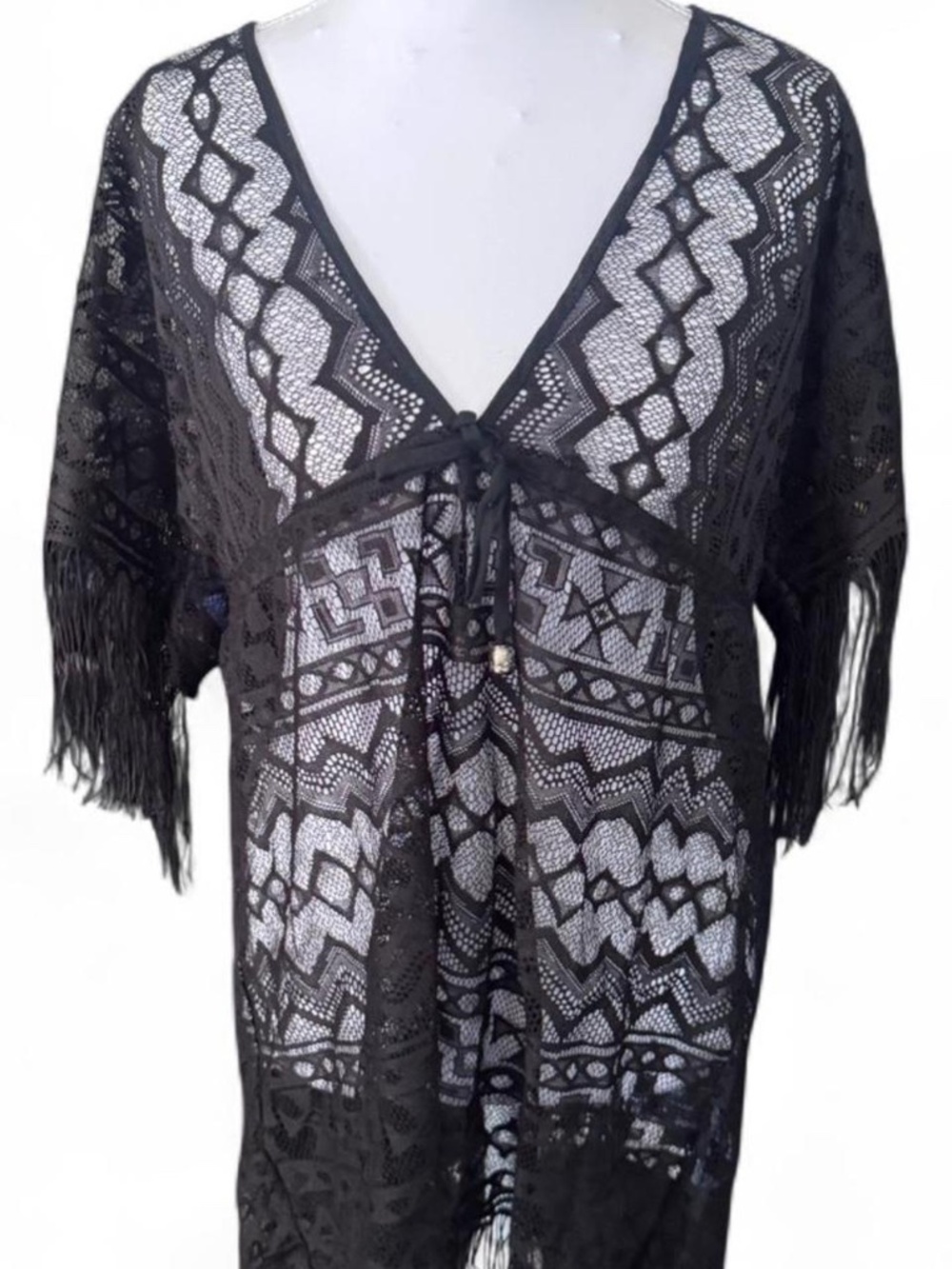 SOLITAIRE SWIM women’s size large swim fringe black cover up lace black